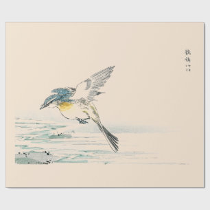 JAPANESE WOODBLOCK BIRD PRINT PEACH Wrapping Pappe Presentpapper