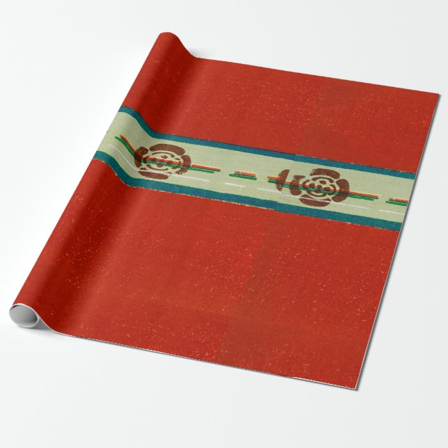JAPANESE WOODBLOCK MÖNSTER RED WRAPPING PAPPER PRESENTPAPPER (Utrullad)