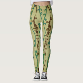 JAPANESE WOODBLOCK MÖNSTER TRYCKTE GRÖNT LEGGINGS