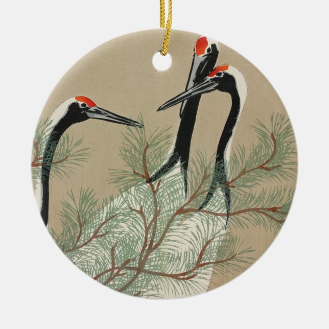 Japanese woodblock-print Cranes - Kamisaka Sekka Julgransprydnad Keramik (Framsidan)