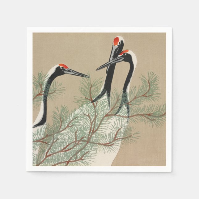 Japanese woodblock-print Cranes - Kamisaka Sekka Pappersservett (Framsidan)