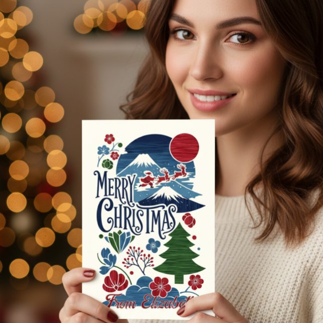 Japanese Woodblock Style Christmas Julkort (Skapare uppladdad)