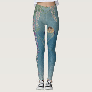 JAPANESFLOWER OCH FÅGLAR OM BLÅSNING LEGGINGS