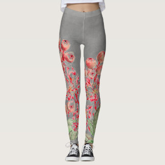 JAPANESISKA BLOMMAR I ROSA OCH GRÅTT Leggings