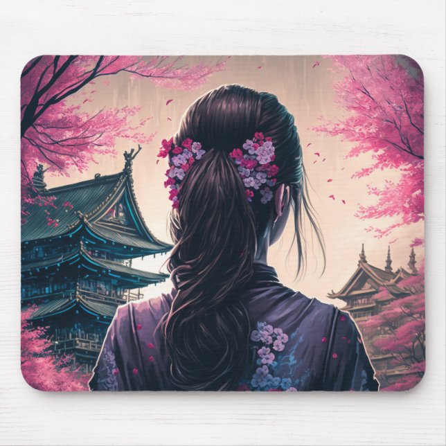 Japanische Blütenpracht - Mädchen - Mousepad Musmatta (Framsidan)