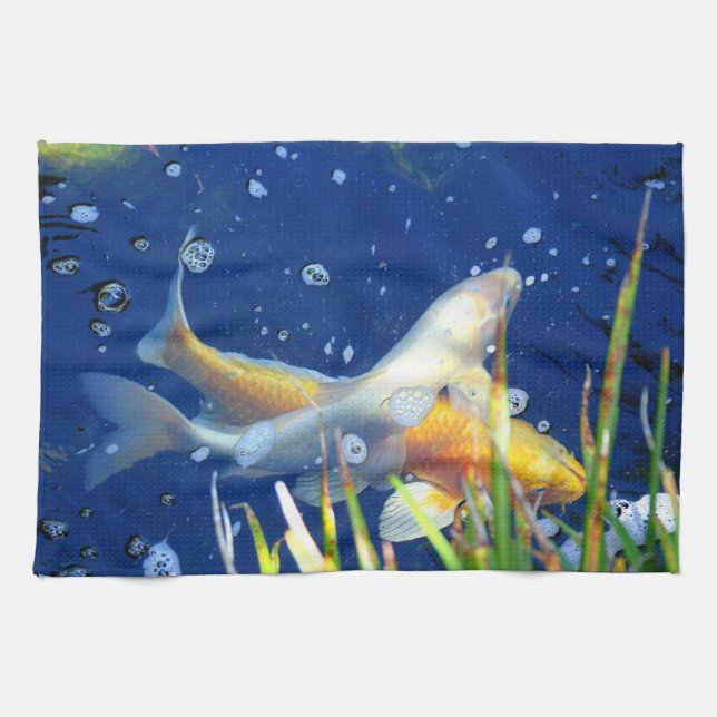 Japankoi carp pond towel kökshandduk (Horisontell)