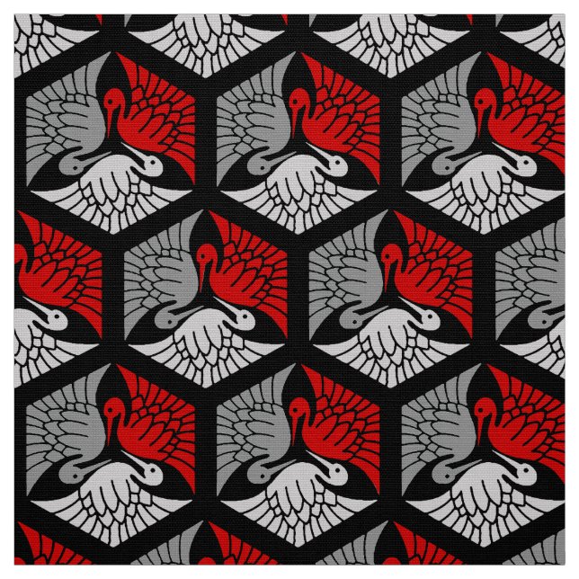 Japankranar, rött, grått/grå färg och svart tyg (Provkarta)