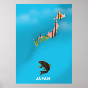 Japans illustrerade reseaffisch i Karta. Poster