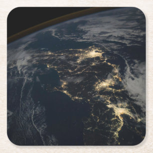 Japans stad Ljus på natten. Underlägg Papper Kvadrat