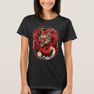 Japansk Aesthetic Red Kanji Dragon japanese art T Shirt