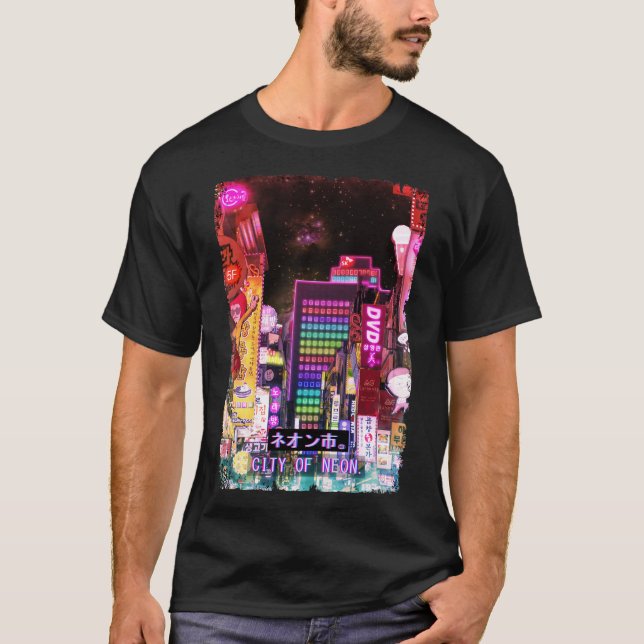 Japansk Aesthetic Streetwear Tokyo City Night T Shirt (Framsida)