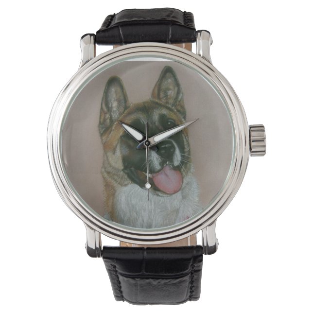 Japansk/amerikansk akita pinto och vit porträtt armbandsur (Framsida)
