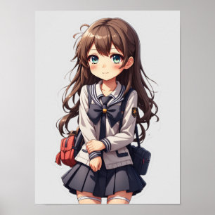 Japansk Anime School Girl Poster