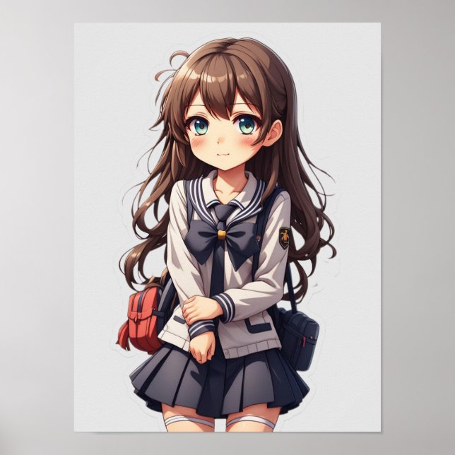 Japansk Anime School Girl Poster (Framsidan)