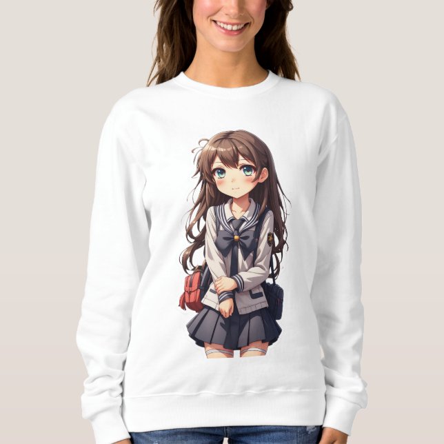 Japansk Anime School Girl T Shirt (Framsida)