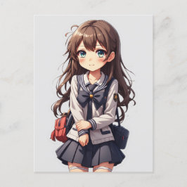 Japansk Anime School Girl Vykort