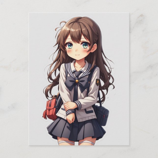 Japansk Anime School Girl Vykort (Framsida)