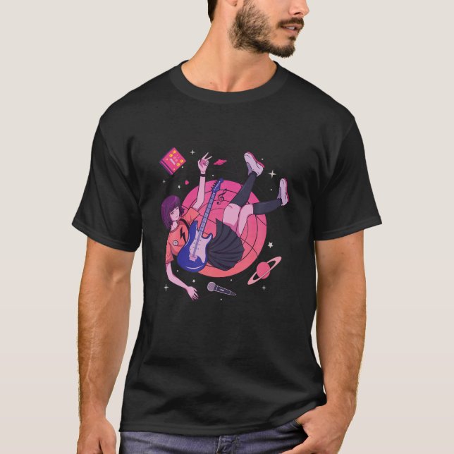 Japansk Anime Sten Girl - Japan Aesthetic Guitar T Shirt (Framsida)