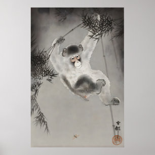 Japansk apa Väggtillbehör Tryck Vintage Zen Djur