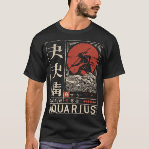 Japansk Aquarius Zodiac Red Sol Vatten Bearer T Shirt