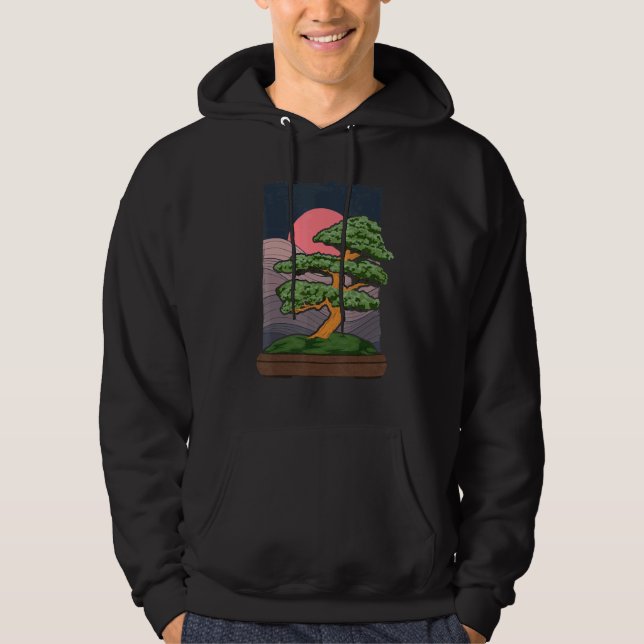 Japansk Art Aesthetic Sunset  Bonsai Tre Hoodie (Framsida)