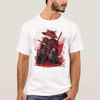 Japansk Art Cat Ninja Ukiyo-e Anime Stil Samurai T Shirt