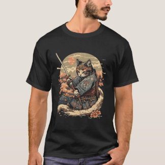 Japansk Art Cat Ninja Ukiyo-E Anime Stil Samurai T Shirt