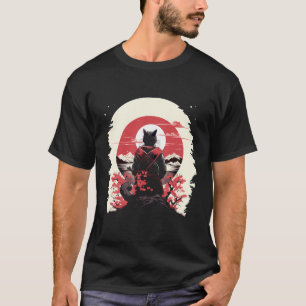 Japansk Art Cat Ninja Ukiyo-E Anime Stil Samurai T Shirt