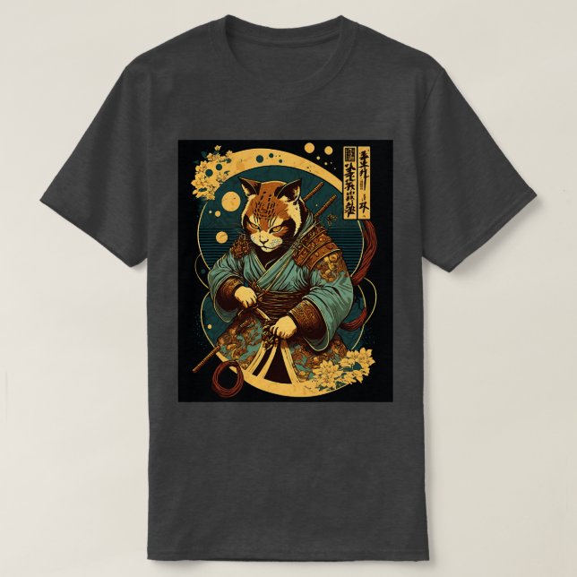 Japansk Art Cat Ninja Ukiyoe Samurai Cat T Shirt (Design framsida)