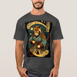 Japansk Art Cat Ninja Ukiyoe Samurai Cat T Shirt