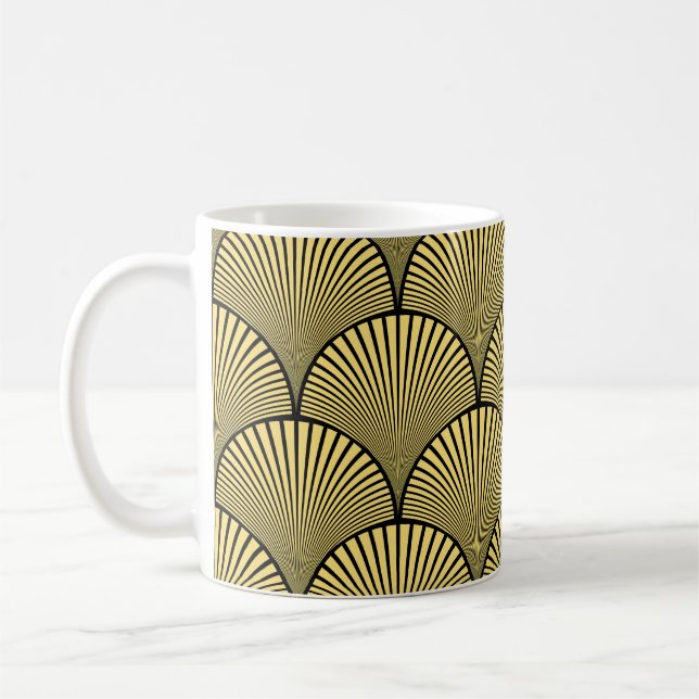 Japansk Art Deco: Black Guld Design Kaffemugg (Vänster)