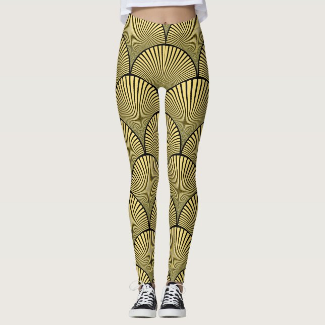 Japansk Art Deco: Black Guld Design Leggings (Framsida)