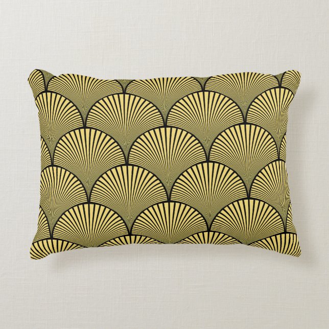 Japansk Art Deco: Black Guld Design Prydnadskudde (Framsidan)