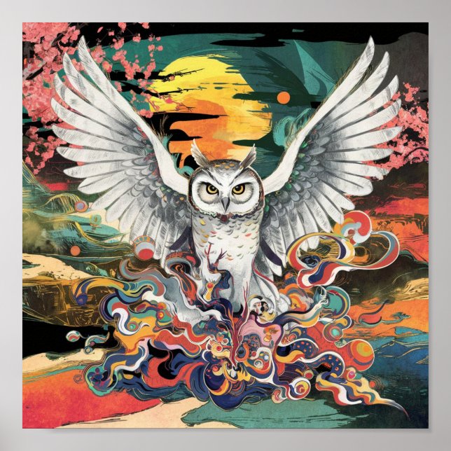 Japansk Art Inspired Bird Wall Poster (Framsidan)