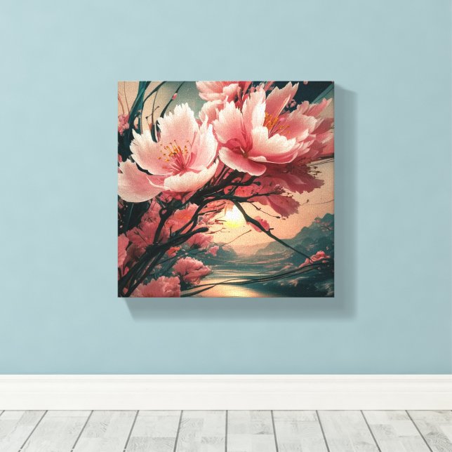 Japansk Art Inspired Cherry Blommar Canvastryck (Insitu (trägolv))
