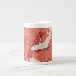 Japansk Art Kimono Cranes Bone China Mugg Benporslin Mugg