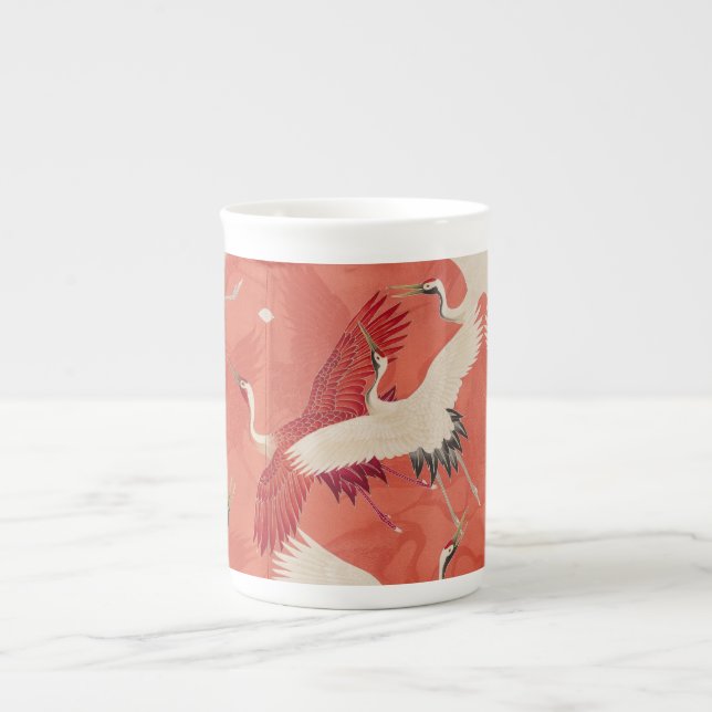 Japansk Art Kimono Cranes Bone China Mugg Benporslin Mugg (Framsidan)