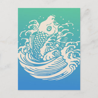 Japansk Art Koi Fish Blue Vintage Design Vykort
