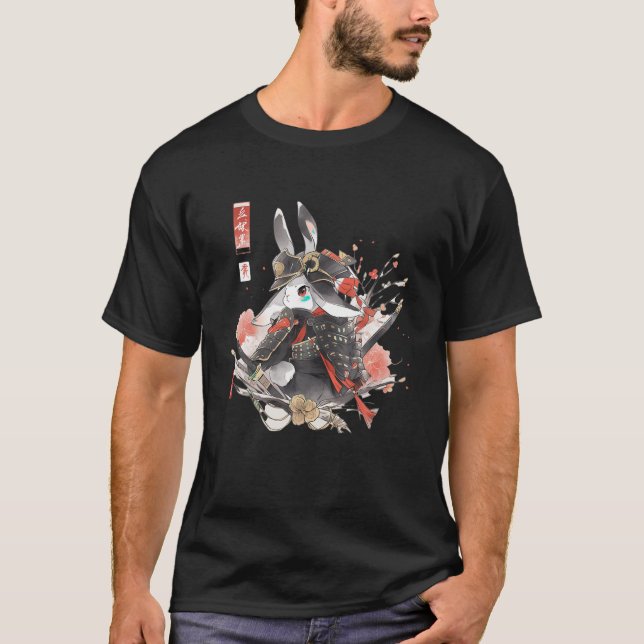 Japansk Art Rabbit Ninja Ukiyo e Anime Stil Samu T Shirt (Framsida)