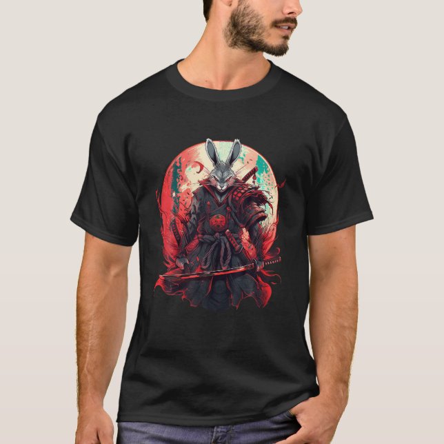 Japansk Art Rabbit Ninja Ukiyo e Anime Stil Samu T Shirt (Framsida)