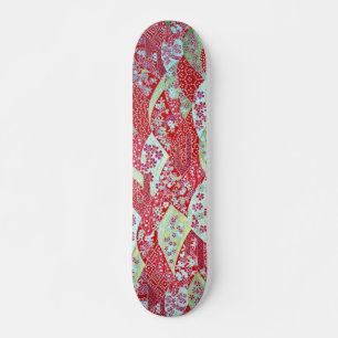 Japansk Art Red Blommigt Origami Yuzen Skateboard