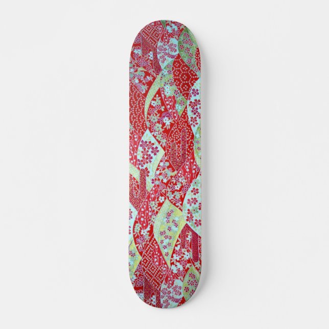 Japansk Art Red Blommigt Origami Yuzen Skateboard (Framsida)