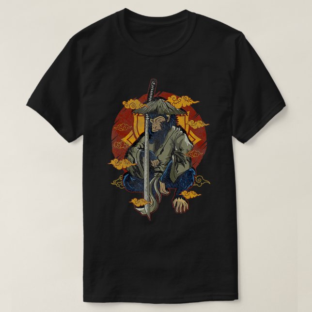Japansk Art Samurai Fighter Monkey T Shirt (Design framsida)