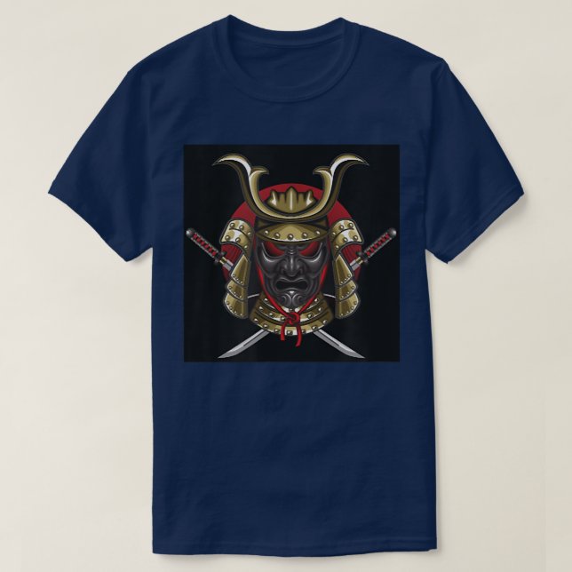 Japansk Art Samurai-mask beredd för Battle Enha T Shirt (Design framsida)