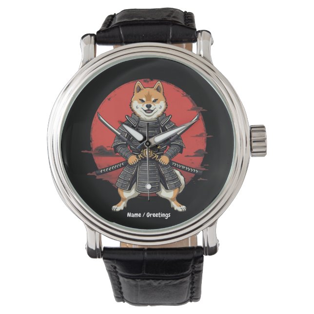 Japansk Art Shiba Inu Samurai Graphic Design Armbandsur (Framsida)