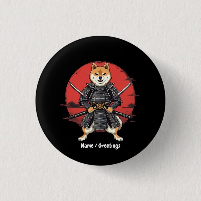 Japansk Art Shiba Inu Samurai Graphic Design Knapp (Framsida)