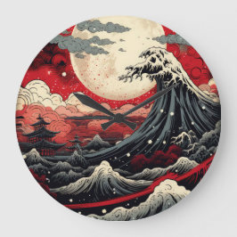 Japansk Art Stil Digital Painting Stor Klocka