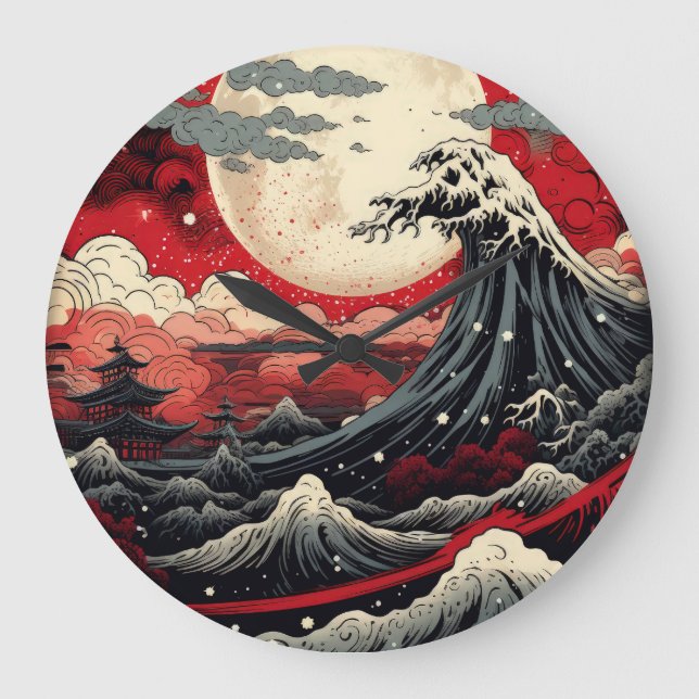 Japansk Art Stil Digital Painting Stor Klocka (Framsida)