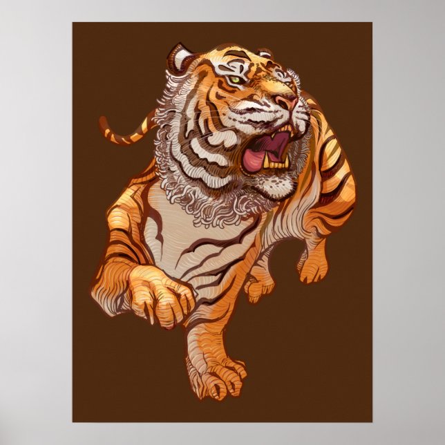Japansk Art Stil Tiger Poster (Framsidan)