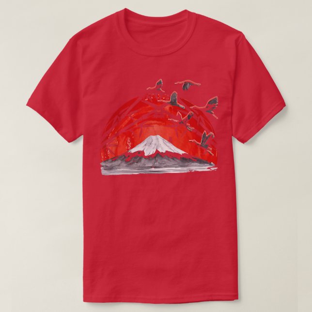 Japansk Art Volcano Stork Crane Japan Art Sakura T Shirt (Design framsida)